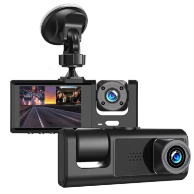 HD 1080P Car Dual Lens Dash Cam Front/Rear/Inside Video Recorder Camera