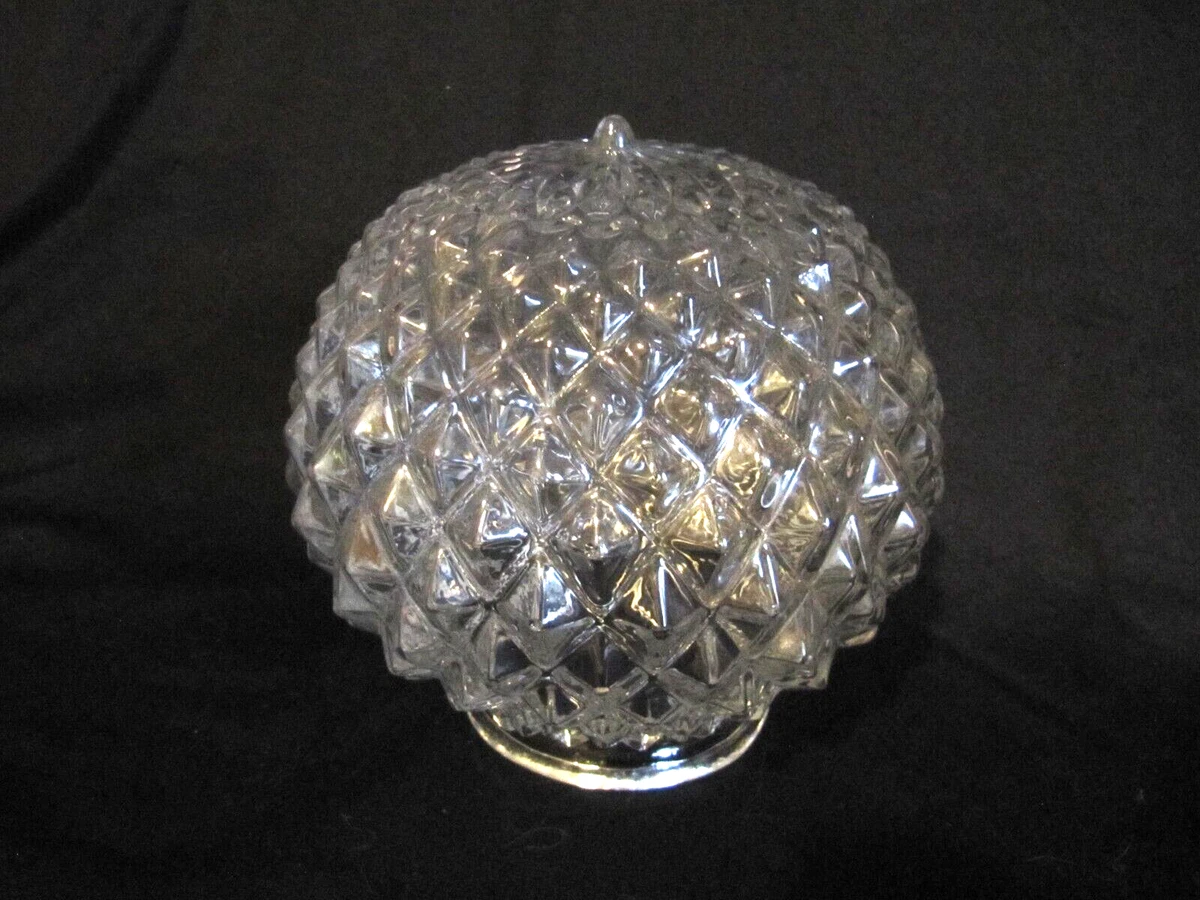 Vintage Clear Diamond Cut Glass Round Globe Shade Ceiling Light Fixture Cover