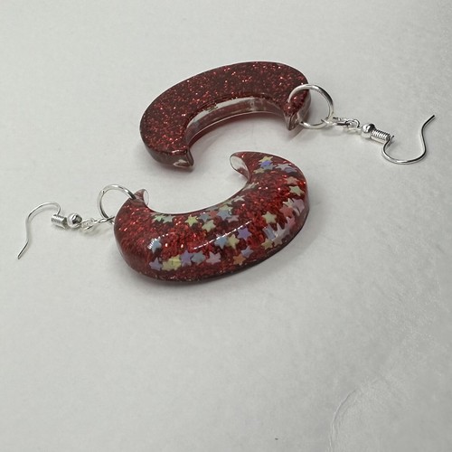 Crescent moon earrings, Star Glitter , Acrylic. 7cm long. Pick your colour - Picture 27 of 45