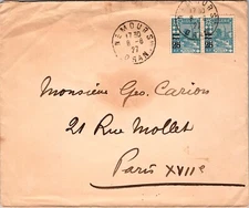 ALGERIA 1927 POSTAL HISTORY COVER ADDR PARIS CANC ORAN