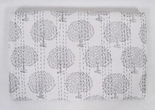 Art Kantha Double Quilt Tree Print Reversible Blanket Cotton Bohemian Throw