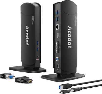 Docking Station Dual Monitor, Acodot 13 in 1 USB 3.0 Laptop Docking UNIVERSAL