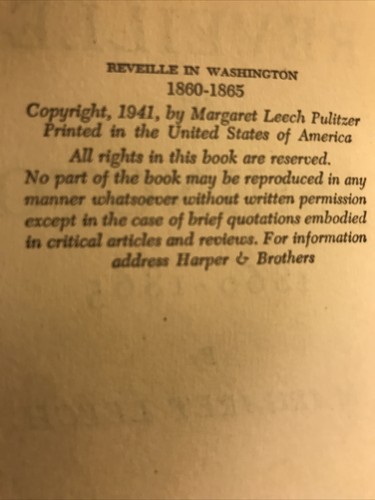 1941 - REVEILLE IN WASHINGTON - 1860-1865 - MARGARET LEECH - 1ST EDITION - Book - Picture 4 of 12