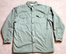 LEVI'S SHIRT JACKET SHERPA FLEECE LINED OLIVE GREEN BUTTON UP MENS LARGE