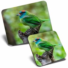 Mouse Mat & Coaster Set - Blue Throated Barbet Bird  #12498