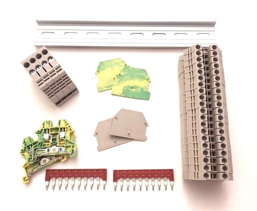 DIN Rail Terminal Block Kit Dinkle 20 DK4N 10 AWG Gauge 30A 600V Ground Jumper