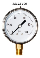  Pressure Gauge 0-100 PSI, Liquid Filled 2.5” Stainless Steel  1/4"  NPT LM