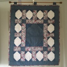 Beautiful Quilted 20  x16.5  Wall Hanging - cornflower blue/dusty rose/white