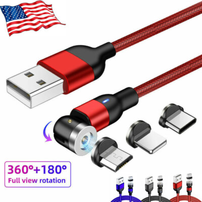 180°+360° Rotate Magnetic Charger Cable Phone Fast Charging Type C Micro USB Lot
