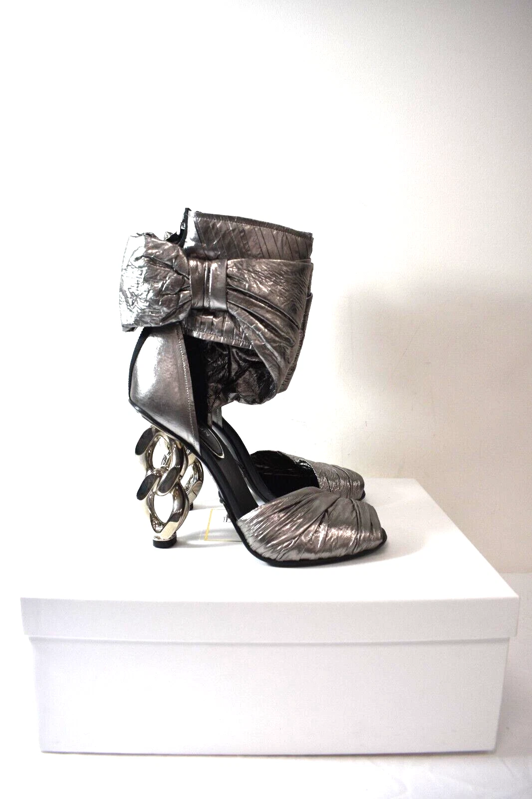 Balmain — NEW Balmain Silver Leather Shoes Size 39 / 8 M On Sale jf