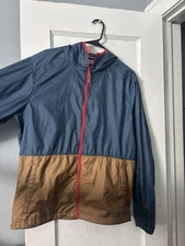 Columbia Windbreaker Jacket Medium Long Sleeve Blue Full Zip Hooded Polyester