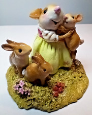 Wee Forest Folk HONEY BUNNIES MOUSE & 3 BUNNY RABBITS M-502 Retired 2019 WFF Box