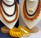 Vtg Costume Jewelry Lot Mid-Century Modern Faux Amber Garnet Chips Lucite