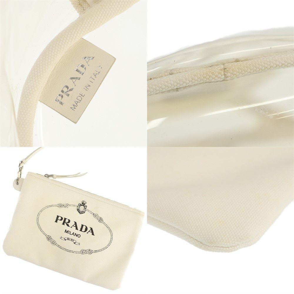PRADA Tote Bag 1BG187 Canapa White Vinyl Canvas Used AB 281934 from japan thumbnail 7