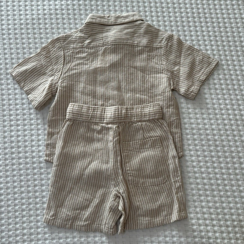 Rylee And Cru Striped Linen Casual Lounge Set Ecru Boys Size 2-3y NWT