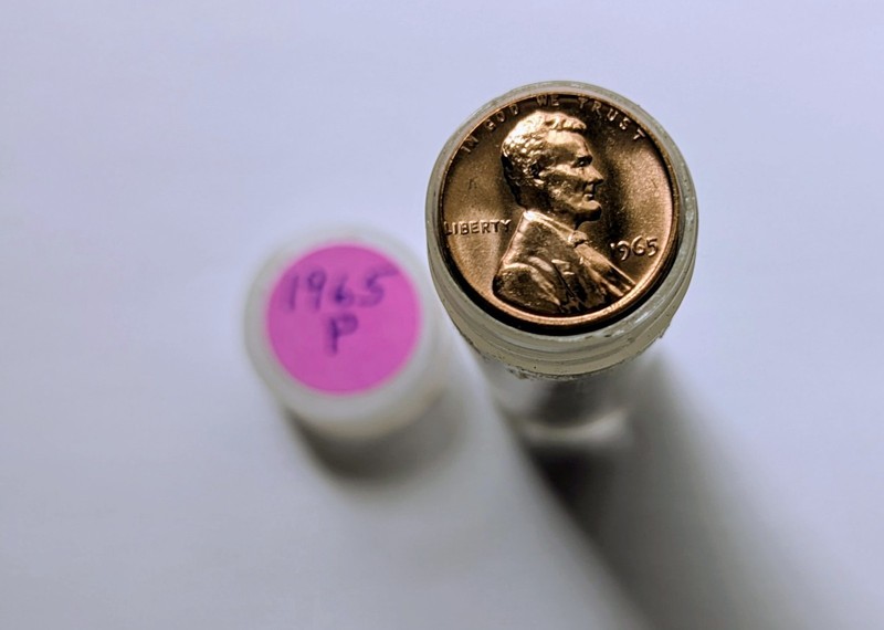 1965-P  Lincoln Penny Roll in Coin Tube UNC