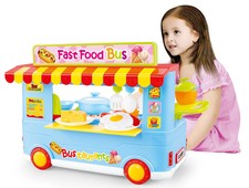 Fast Food Bus Kitchen Play Set Toy 29pcs Blue