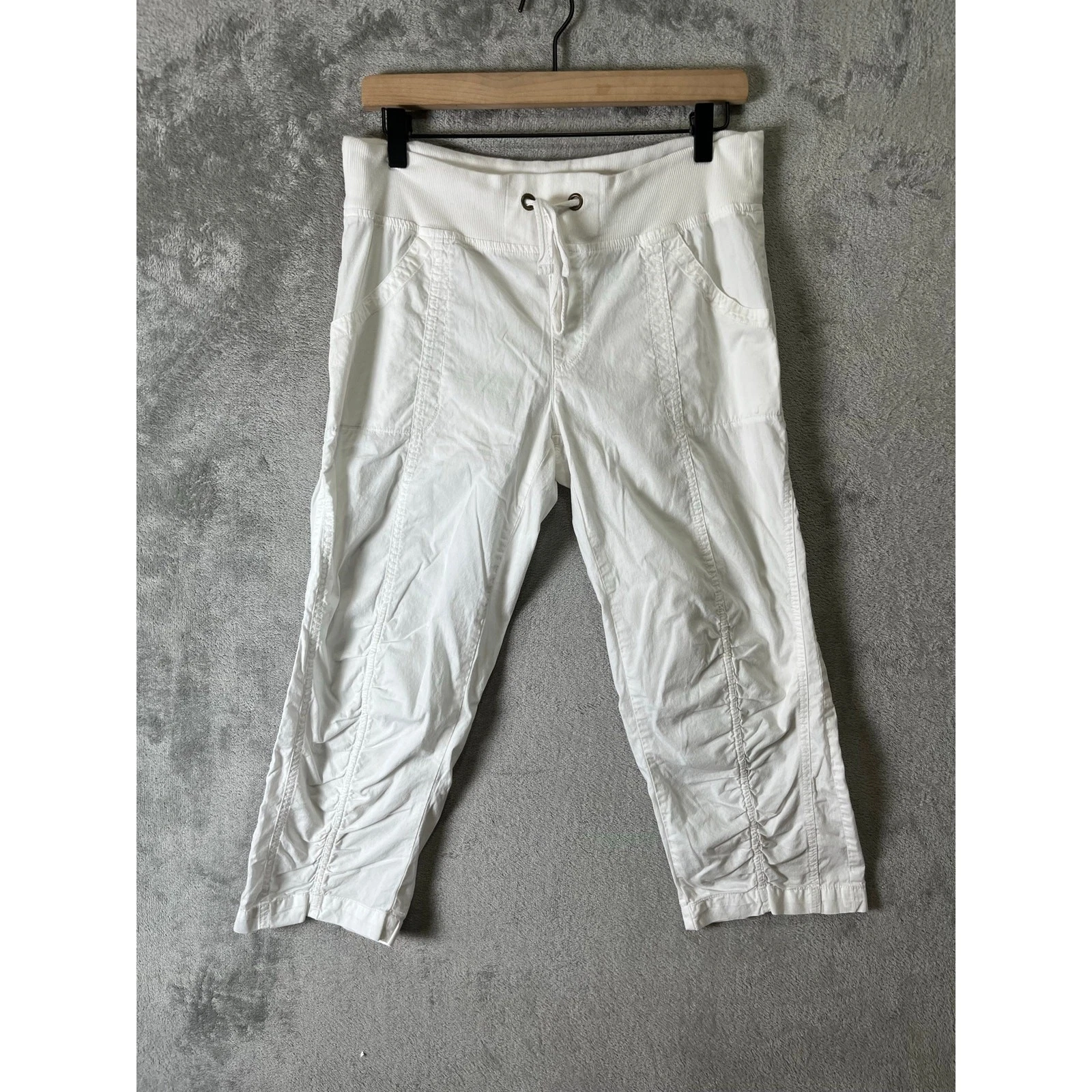 XCVI White Ruched Crop Capri Pants Drawstring Stretch Utility Lounge Small