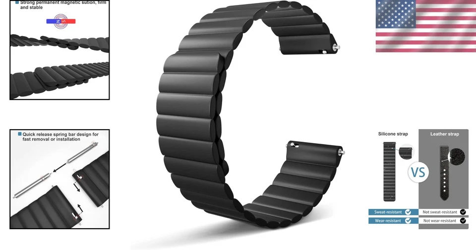 Silicone Watch Band Magnetic Strap 20mm 22mm Quick Release Adjustable Fitness - Image 2 of 4