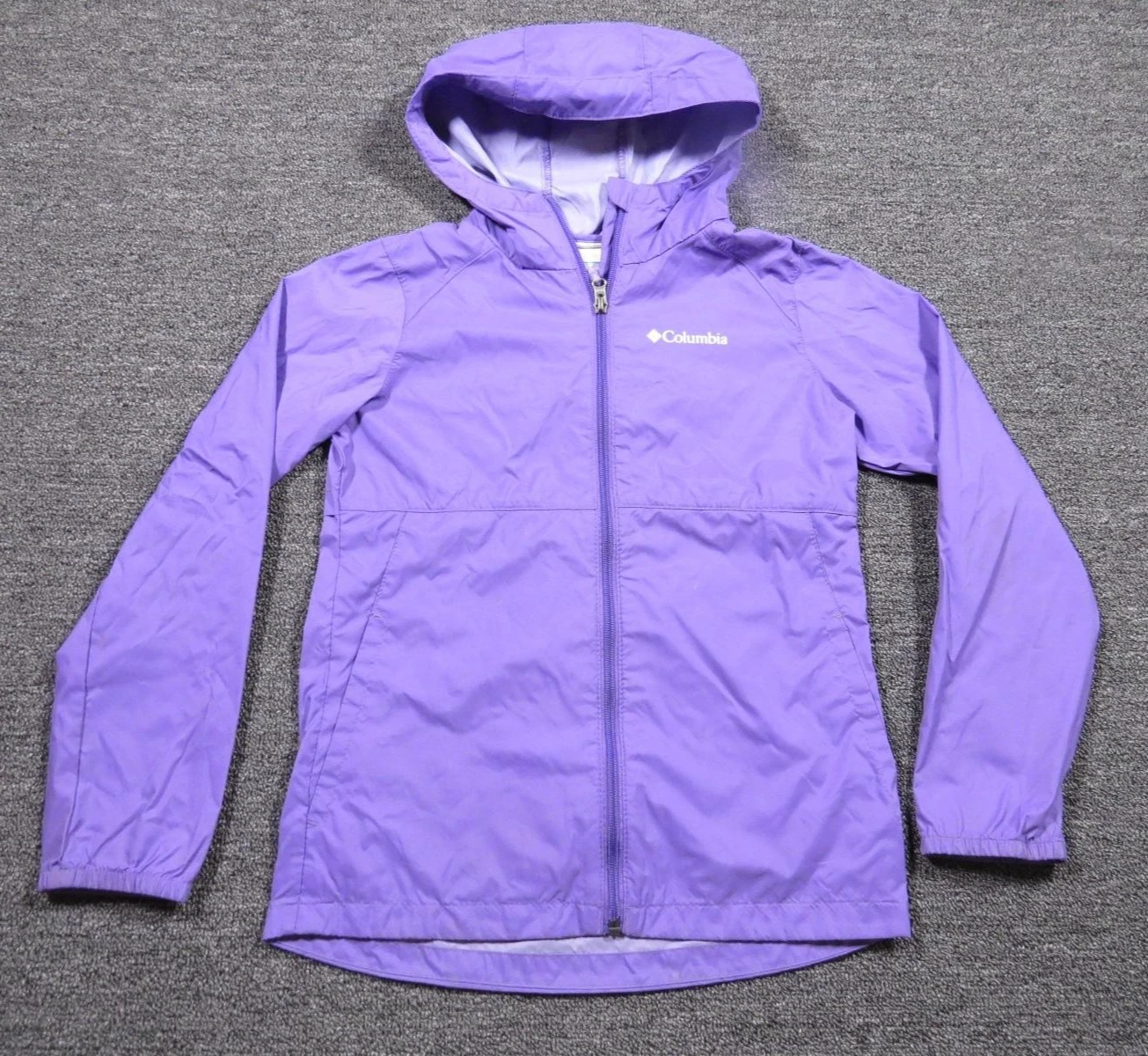 Columbia Jacket Youth Medium 10/12 Purple Hooded Windbreaker Zip Lightweight