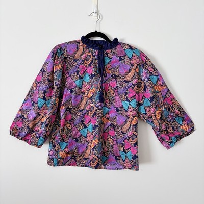 Vintage Diane Freis colorful floral top 80s Psychedelic Boho Matching Belt L