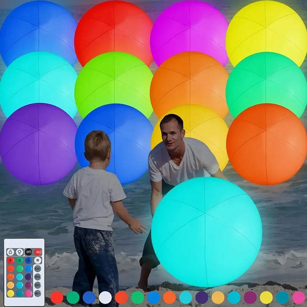^_Bola de playa LED bola brillante piscina juguetes 16 colores luces piscina inflable caliente~ X5R8