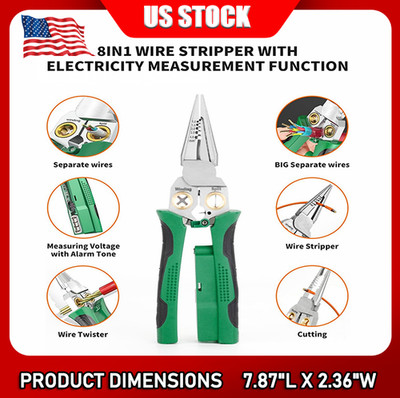 Wire Stripper Twister, Cable Scissors, Voltage Tester Pliers, 8-In-1
