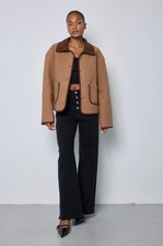 Women's Oversized Corduroy Collar Fleece Single Breasted Short Trench Coat
