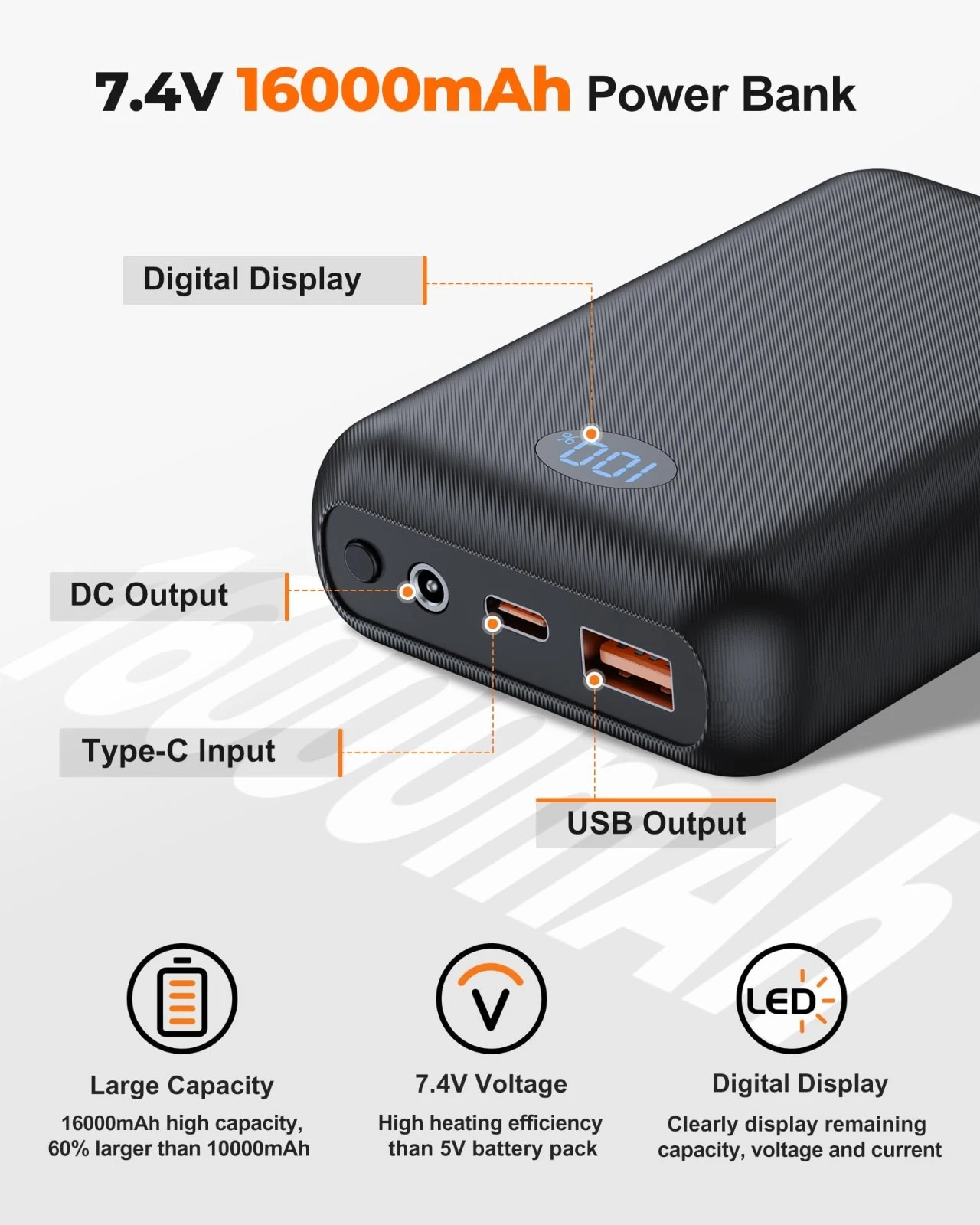 Rechargeable Heated Vest Battery Pack 16000mAh 7.4V, Power Bank for Heated Jacke - product detail image 3