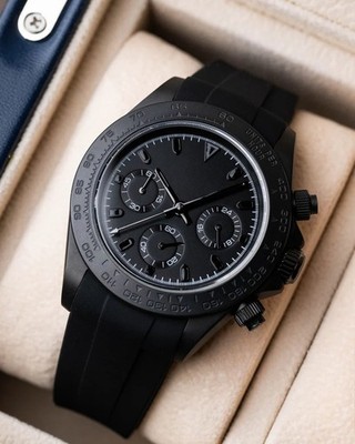 Custom Black Chronograph Watch   VK63 Movement   Racing Style   Sapphire   Rubbe