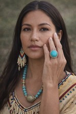 Genuine 9.25 Sterling Silver Navajo Turquoise Ring W/ Hallmark Sz:7 Raised Bezel