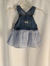 OshKosh B'Gosh Vestbak Denim Overalls Blue Striped Dress 12M