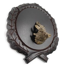 Piastra di Cinghiale Intagliato Scuro Af 19 CM Con 1 Pezzi Testa Decoro Grande