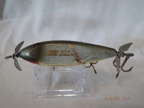 Vtg 1950's Creek Chub Injuried Minnow Wooden Top Water Fishing Lure-B858