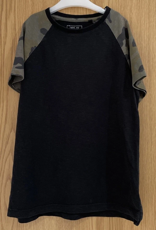 Next T-shirts x 2, Black/Camo Sleeves, Grey/Black Sleeves - Age 7 Years - Image 2 of 4