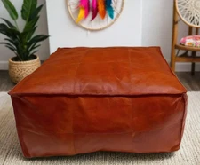 Moroccan Genuine Leather Pouf – Handmade Ottoman Footstool Unstuffe