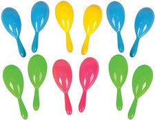 Mini Plastic Neon Maracas, Noisemaker Fiesta Party Favor, Four Bright Colors 4"