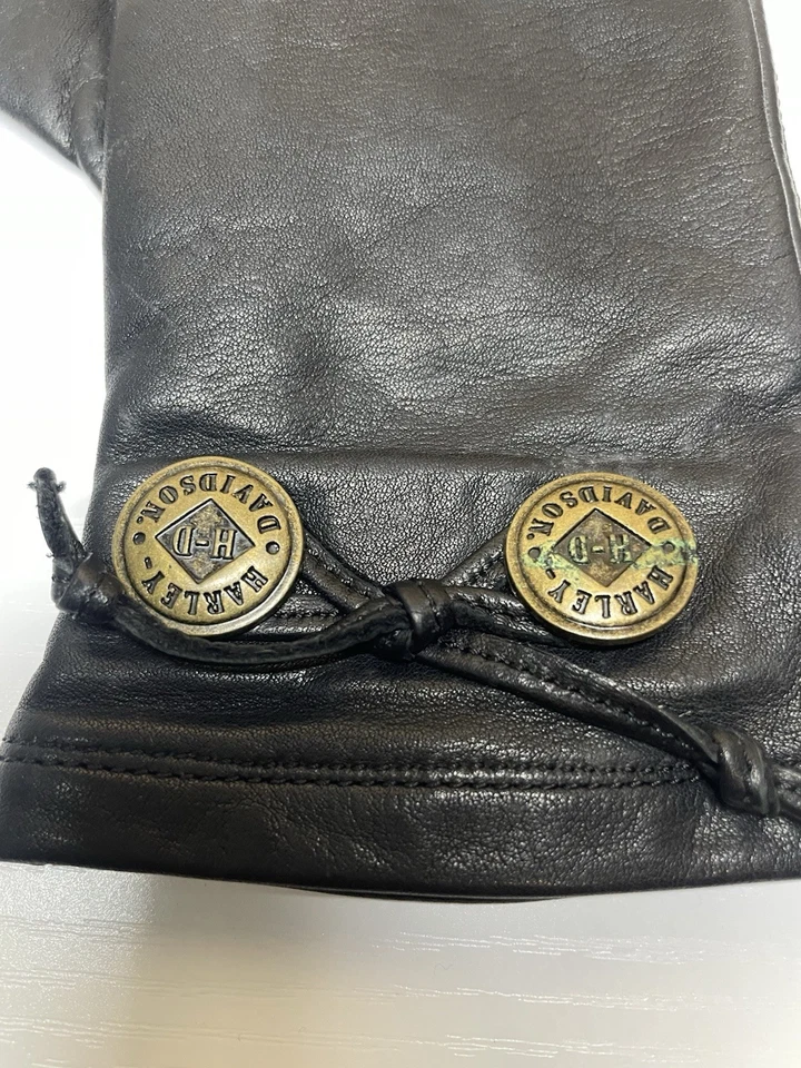 Guantes de cuero negros Harley-Davidson XS para mujer - puño con botones de latón, forrados de nailon Foto 4 de 4