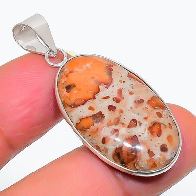 Asteroid Jasper Gemstone 925 Sterling Silver Jewelry Pendant 1.69'' t579