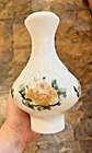 Vtg Hurricane Lamp Chimney Shade Hand Painted Yellow Floral White Milk Glass