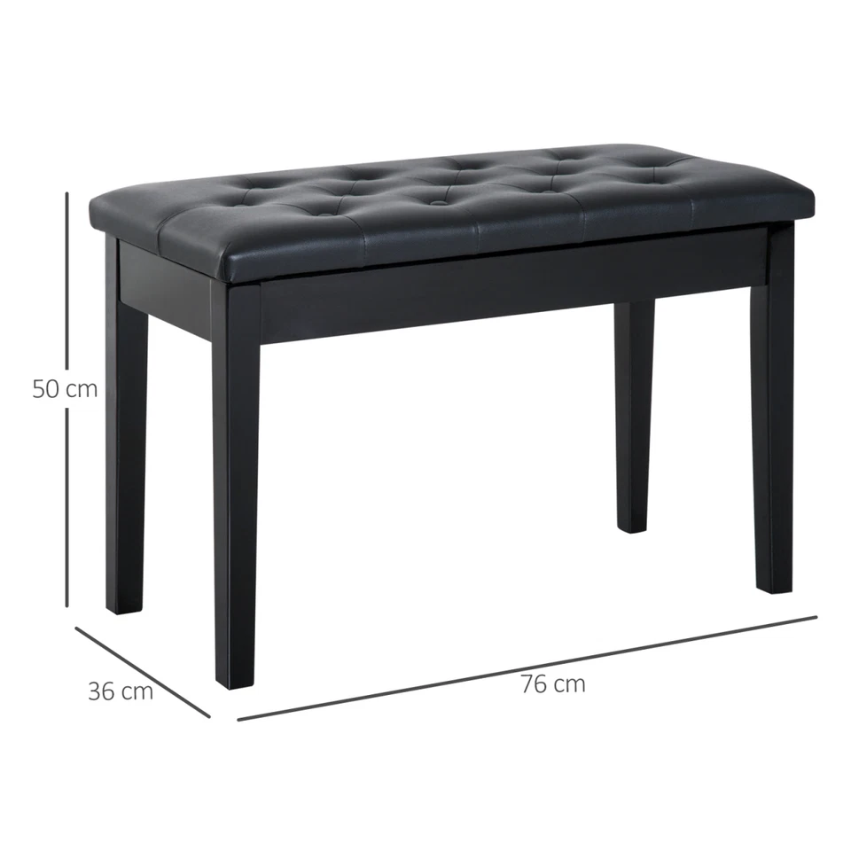 Piano Bench Solid Wood Black 76x36x50cm Padded Faux Leather Tufted Seat Storage - Image 3 of 4