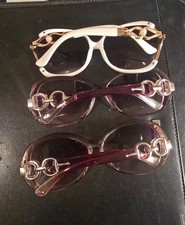 Lot of 3 Women  s Fashion Sunglasses Plastic Frames Purple  White Oversized