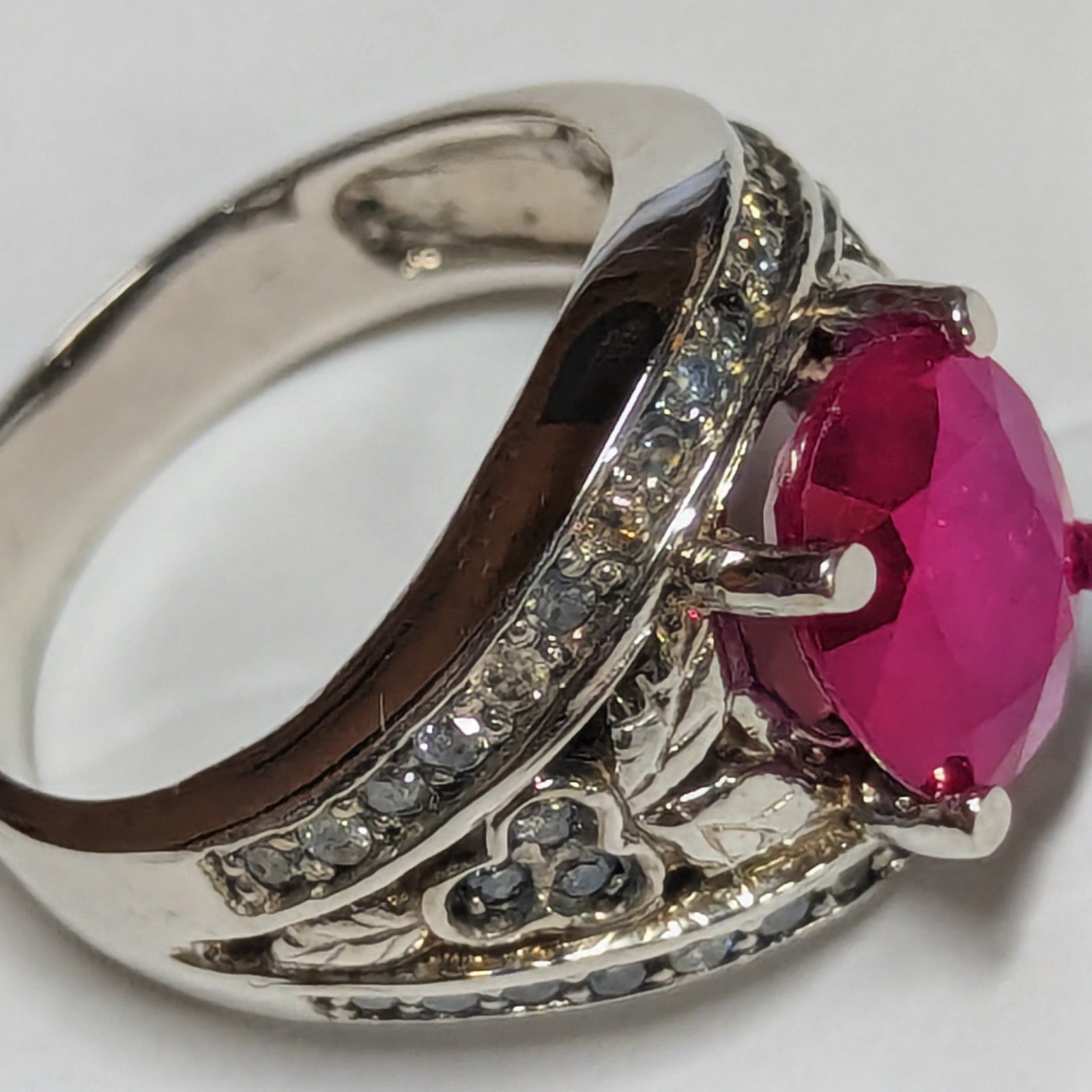 14k Solid White Gold Natural Red Ruby and Diamond… - image 3