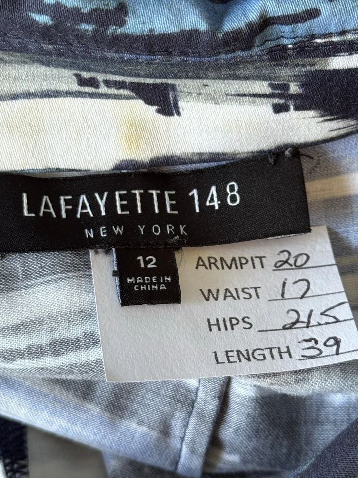 Vestido envolvente profesional abstracto Lafayette 148 para mujer New York talla 12 azul negro Foto 2 de 4