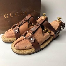 Gucci Harness Ring Sandals Shoes Horsebit EU 43 US 9.5 Leather Brown Authentic
