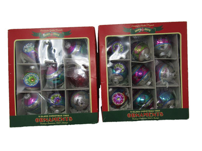 2 Boxed Chrisopher Radko Shiny Brite Glass Christmas Tree Ornaments Vtg. America