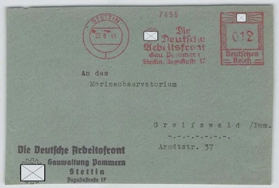 DR Freistempel-Vorderseite STETTIN 1941 DAF Gau Pommern [540] - Bild 1 von 2
