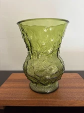 Vintage E.O. Brody Co. Cleveland Ohio Green Crinkle Glass 8" Vase