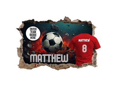 Personalisierte Wandbilder Fußball Schlafzimmer - 3D Vinyl Aufkleber individueller Name Sticker 133