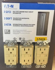 GFCI Outlet Receptacle EATON SGF15V 3 Ivory Duplex 15 AMP SELF TEST BOX OF 3 NEW